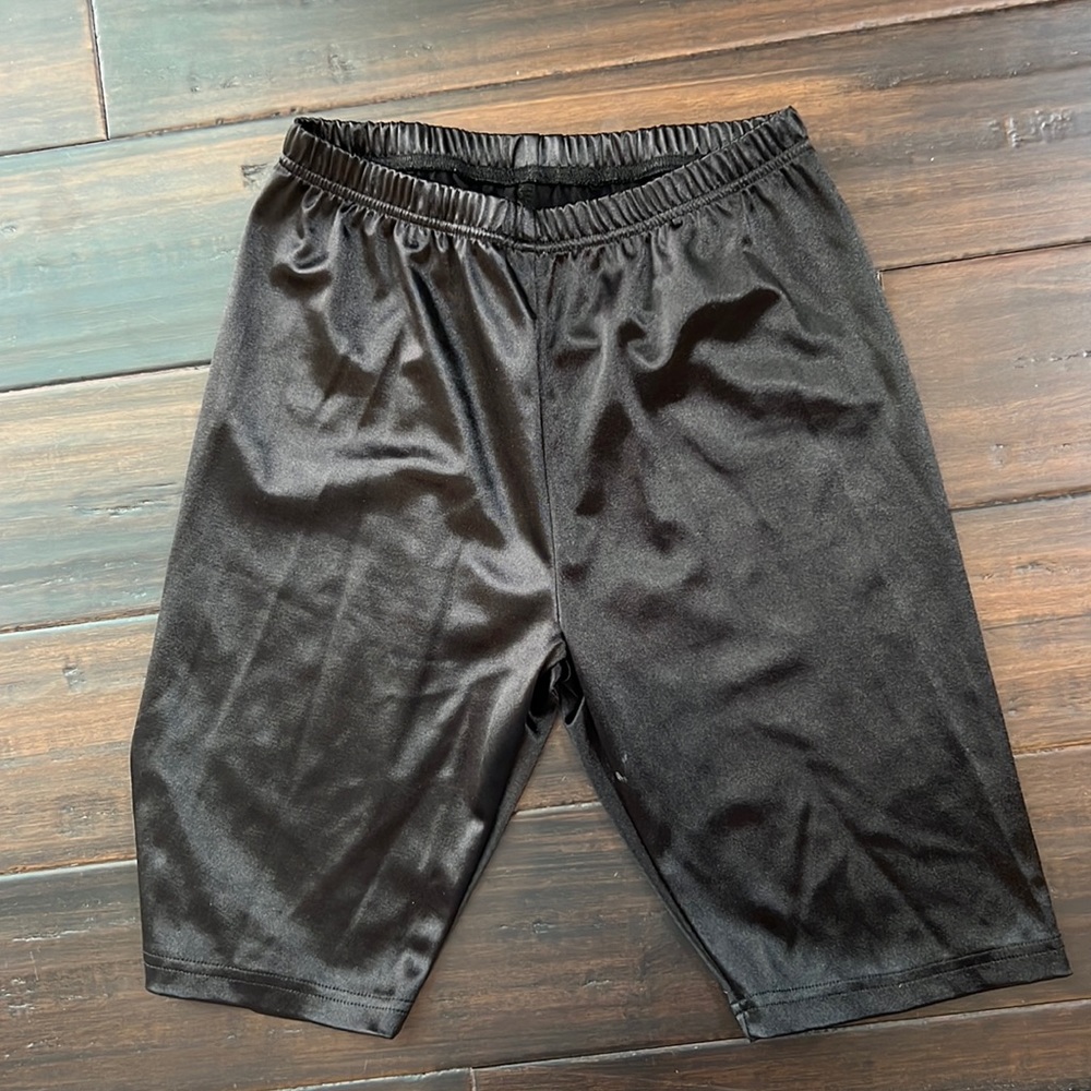 Glossy black biker shorts